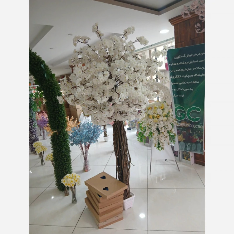 خرید درختچه مصنوعی شکوفه سفید با کیفیت بالا و پر حجم